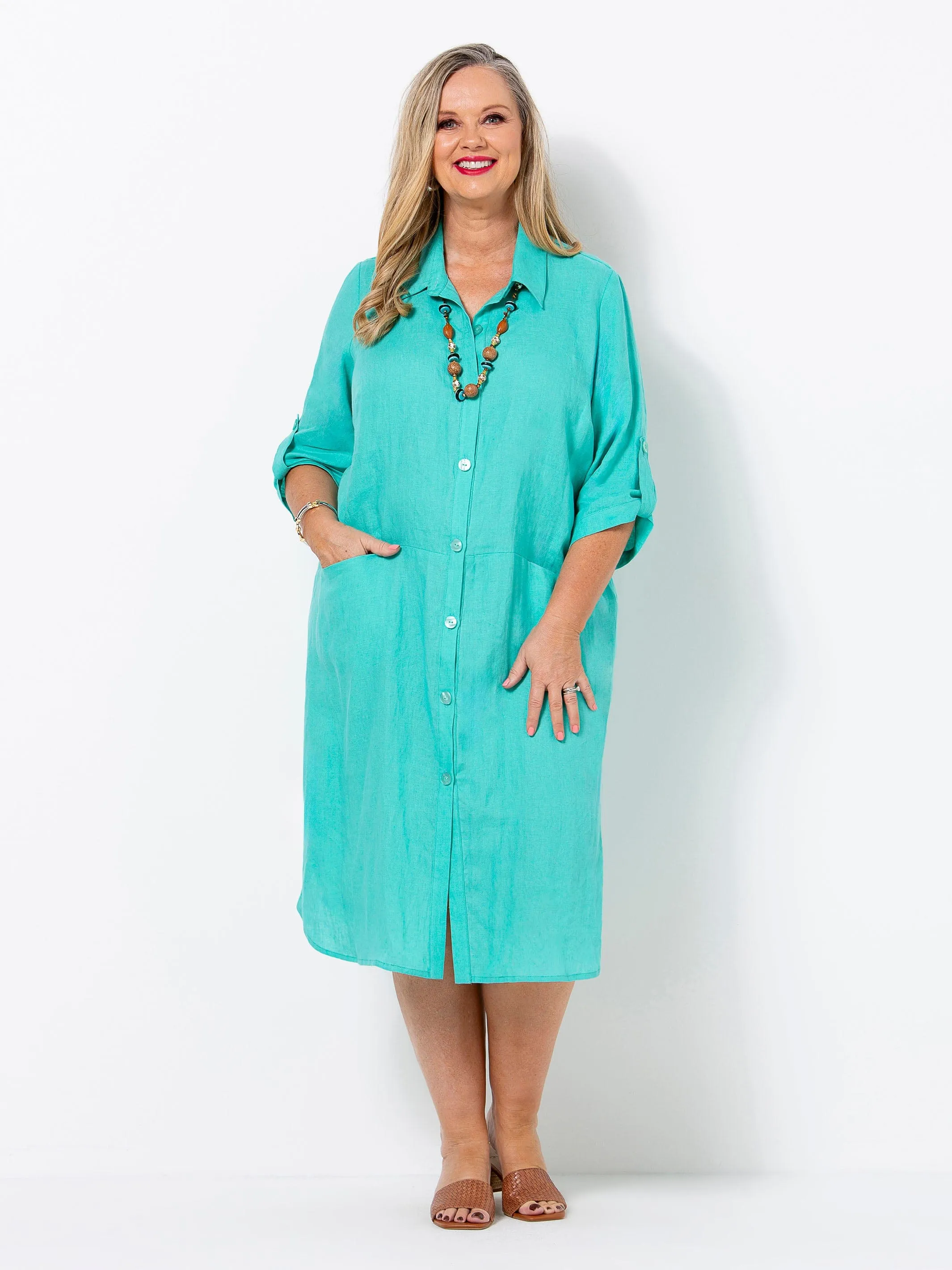 Florida Button Through Linen Dress