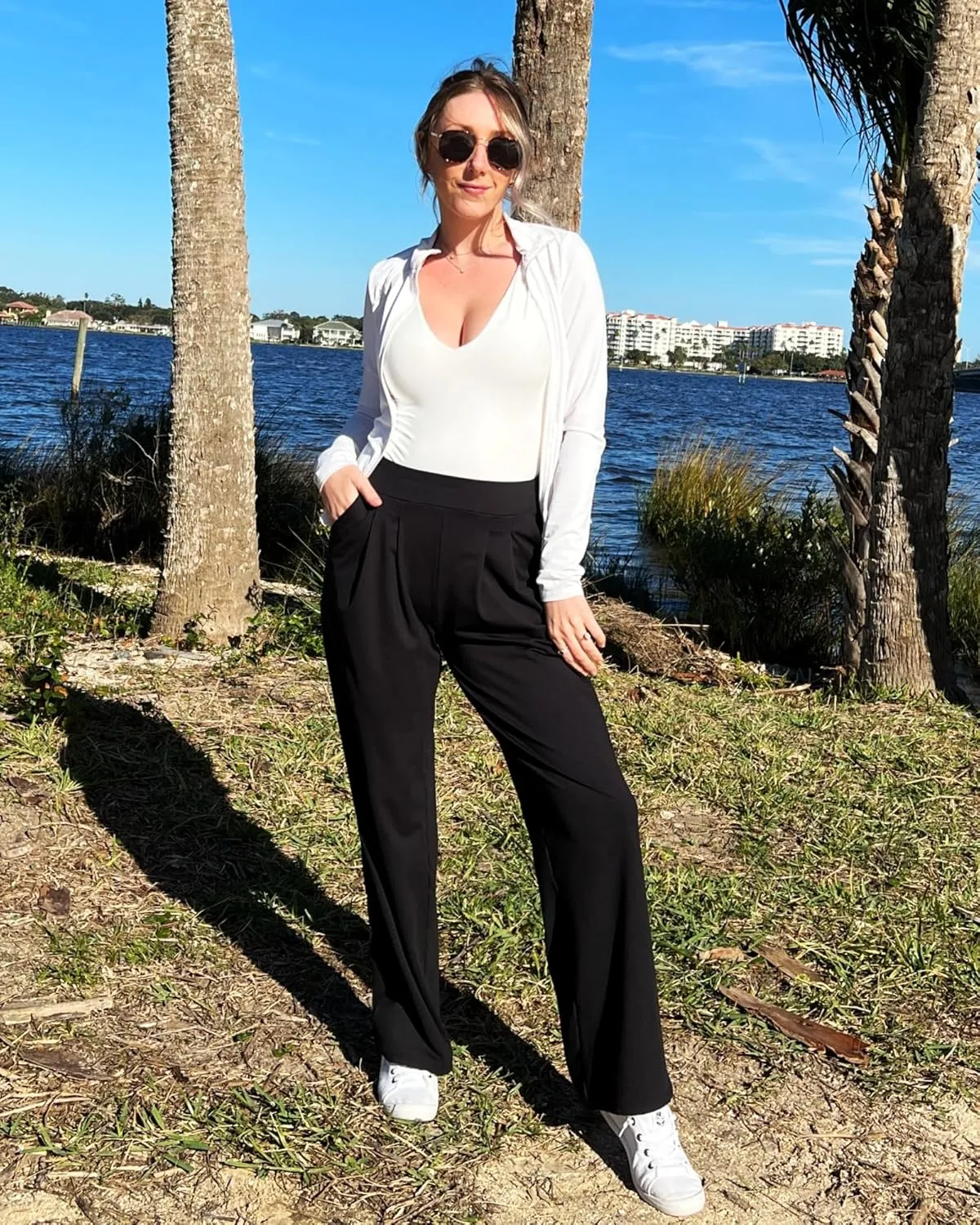 G4Free ShiftReady Wide Leg Dress Yoga Pants for Women with Pockets Stretch Work Pants Business Casual Petite/Regular/Tall