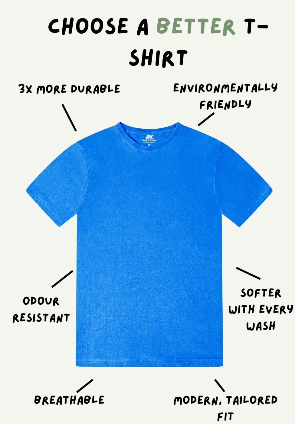 Hemp & Tortoise Men's Hemp T-Shirt  Soft, Durable & Eco-Friendly  55% Hemp, 45% Organic Cotton  Breathable & Long-Lasting
