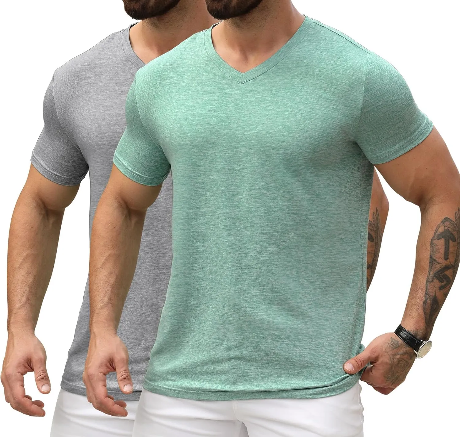 KESIHAN Men's T Shirts V Neck 2 Pack Tees Breathable Everyday Essential Casual Tops
