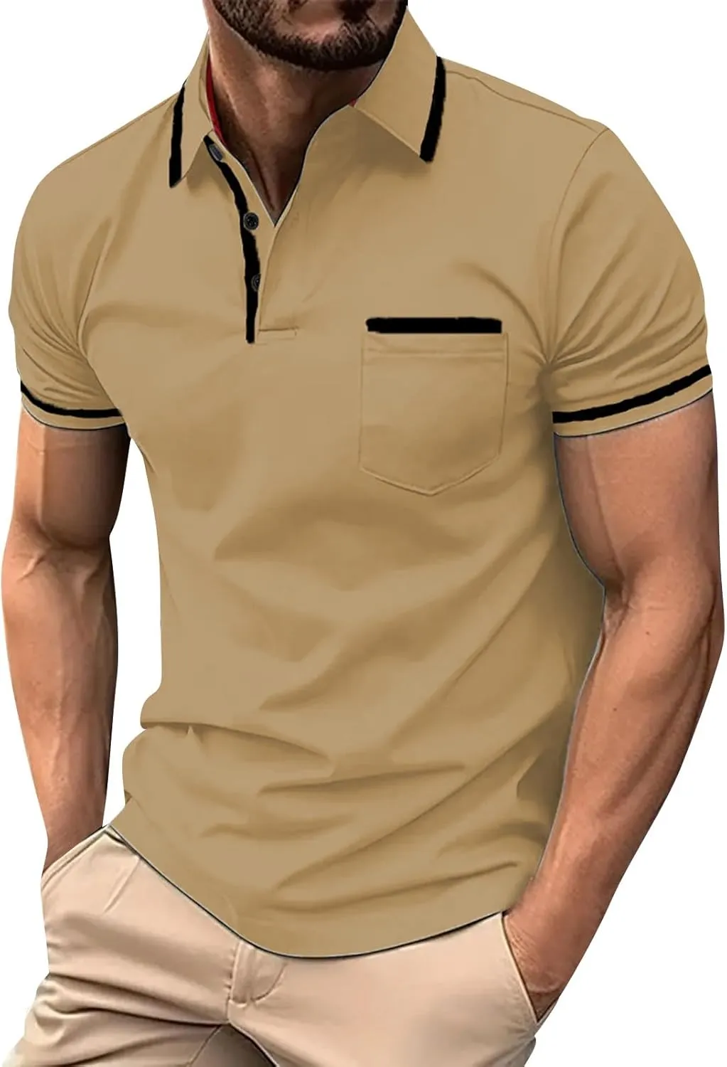 KIKX0DE Men's Casual Short Sleeve Polo Shirt Breathable Summer Comfort Big & Tall with Pocket