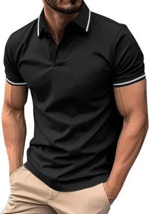 KIKX0DE Men's Casual Short Sleeve Polo Shirt Breathable Summer Comfort Big & Tall with Pocket