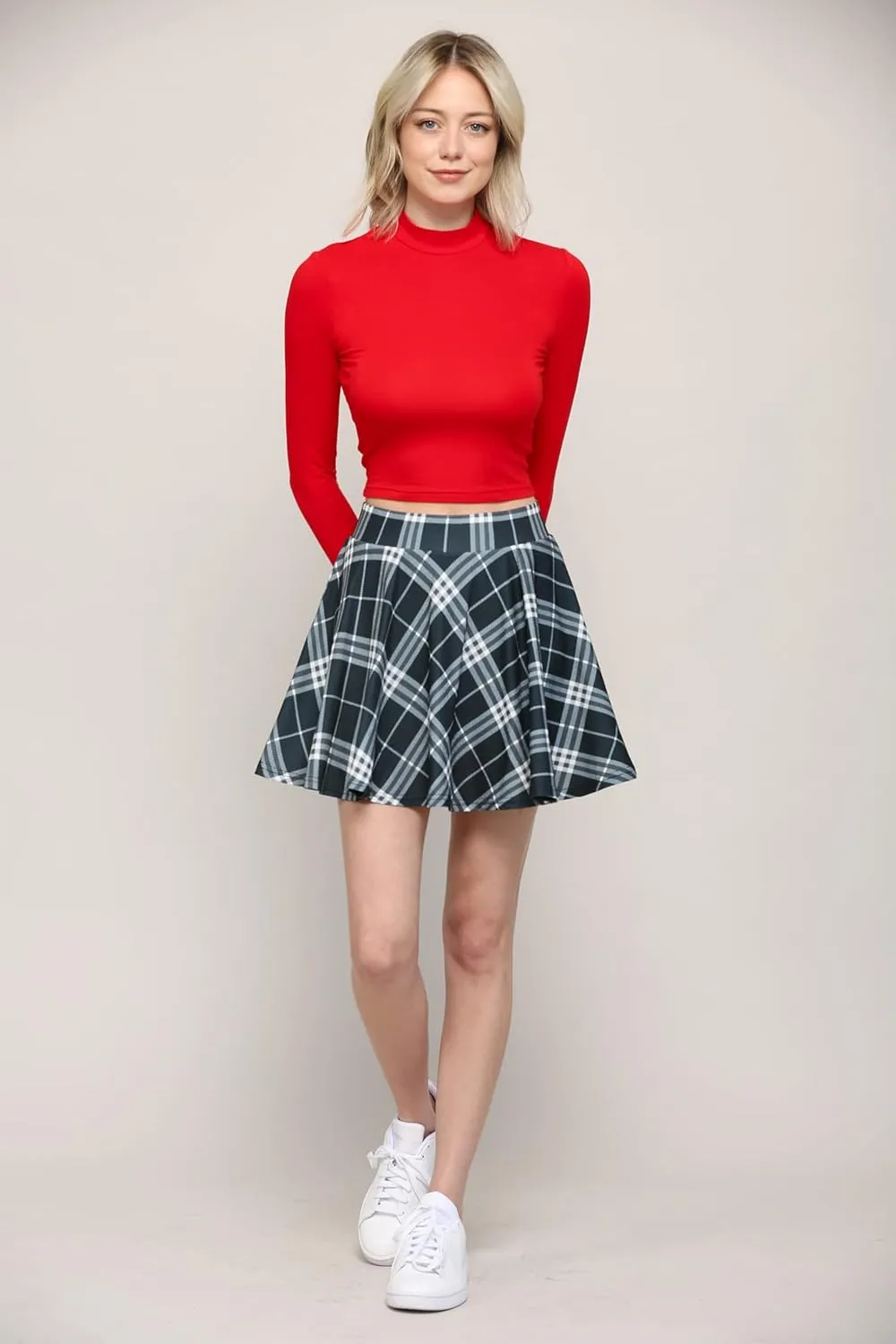 Made By Johnny Women's Casual Stretchy Flared Pleated Mini Skater Skirt with Shorts