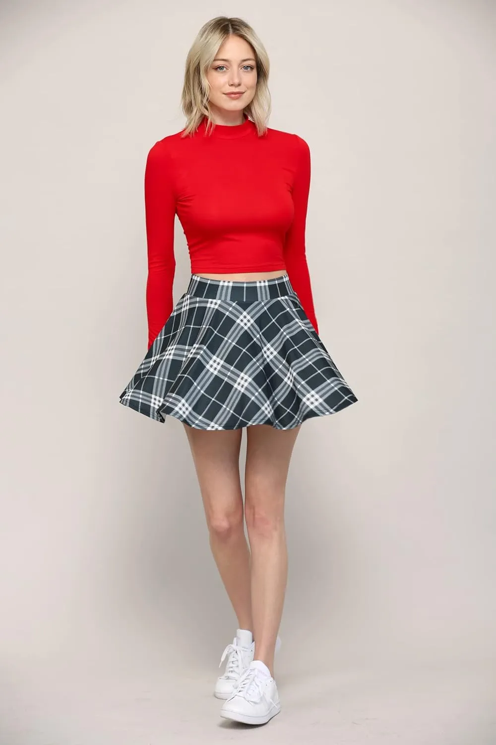 Made By Johnny Women's Casual Stretchy Flared Pleated Mini Skater Skirt with Shorts