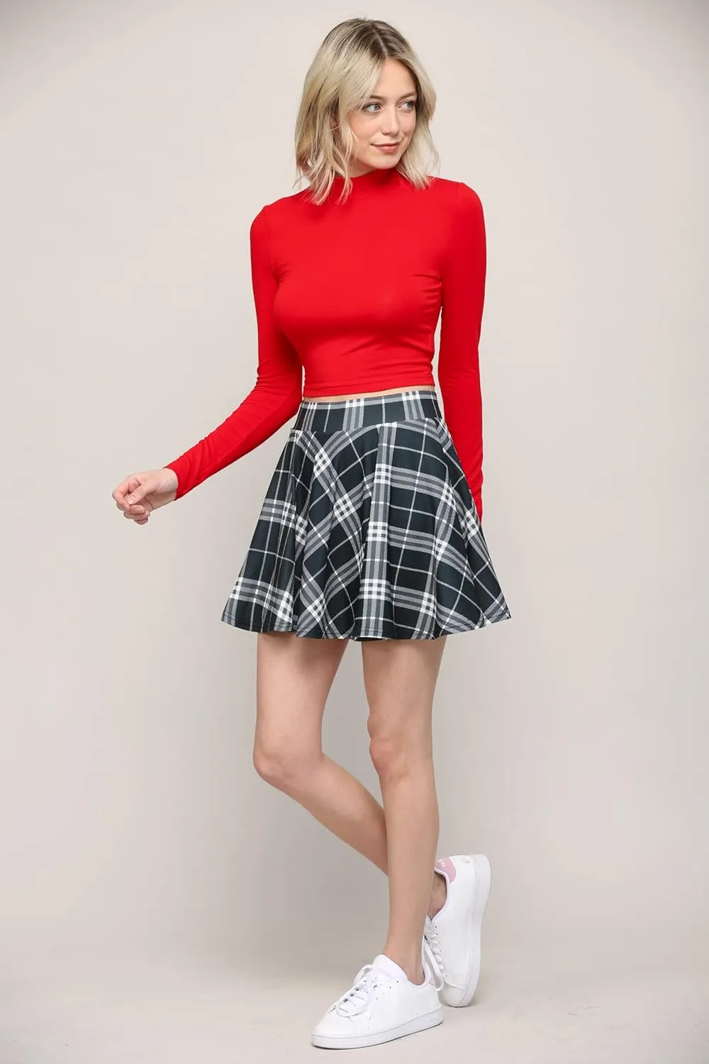 Made By Johnny Women's Casual Stretchy Flared Pleated Mini Skater Skirt with Shorts