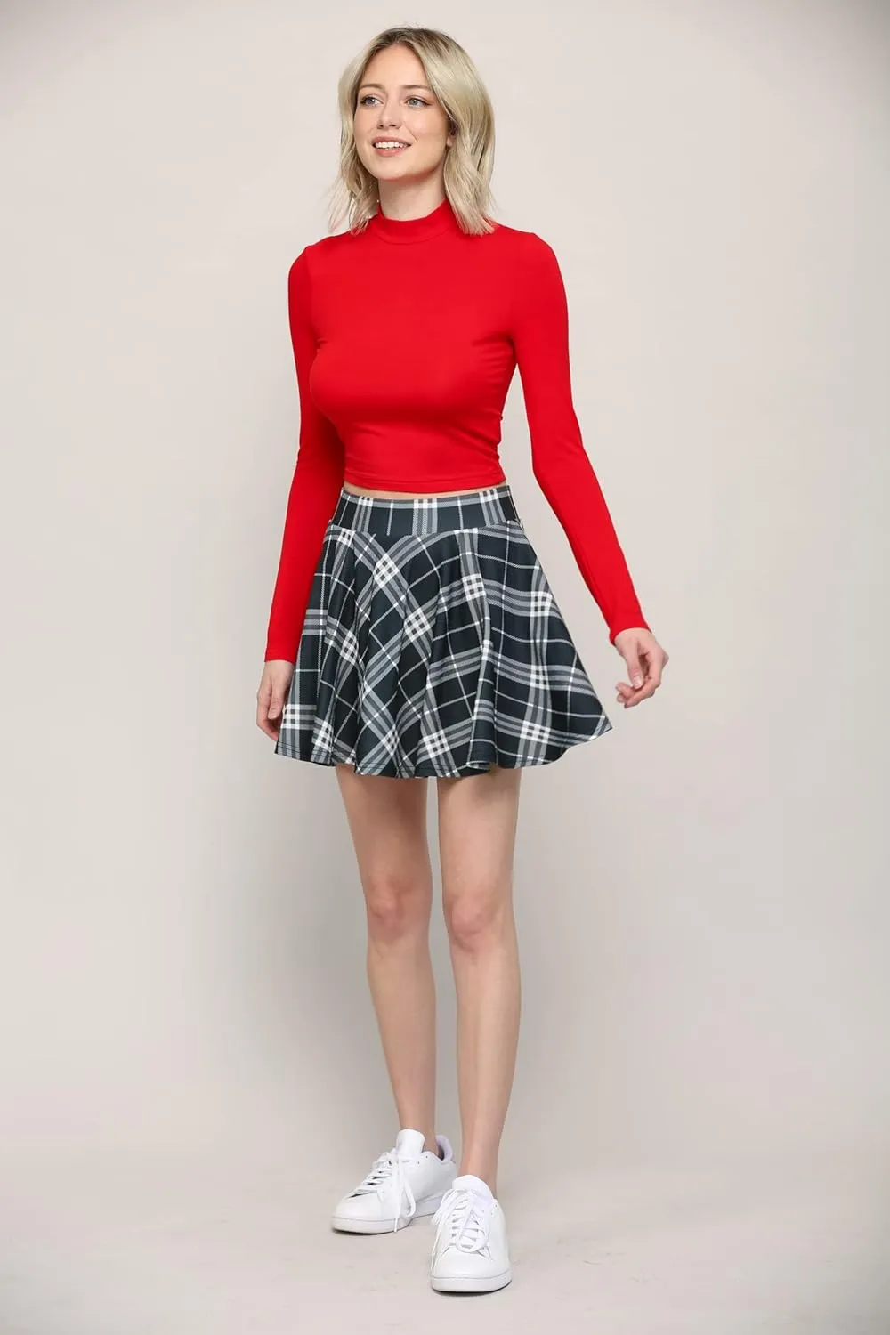 Made By Johnny Women's Casual Stretchy Flared Pleated Mini Skater Skirt with Shorts