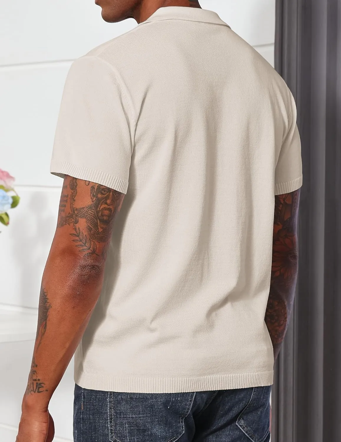 Men's Casual Zipper Polo Shirts Regular Fit Short Sleeve Knitting Shirts Stretchy Golf Shirts