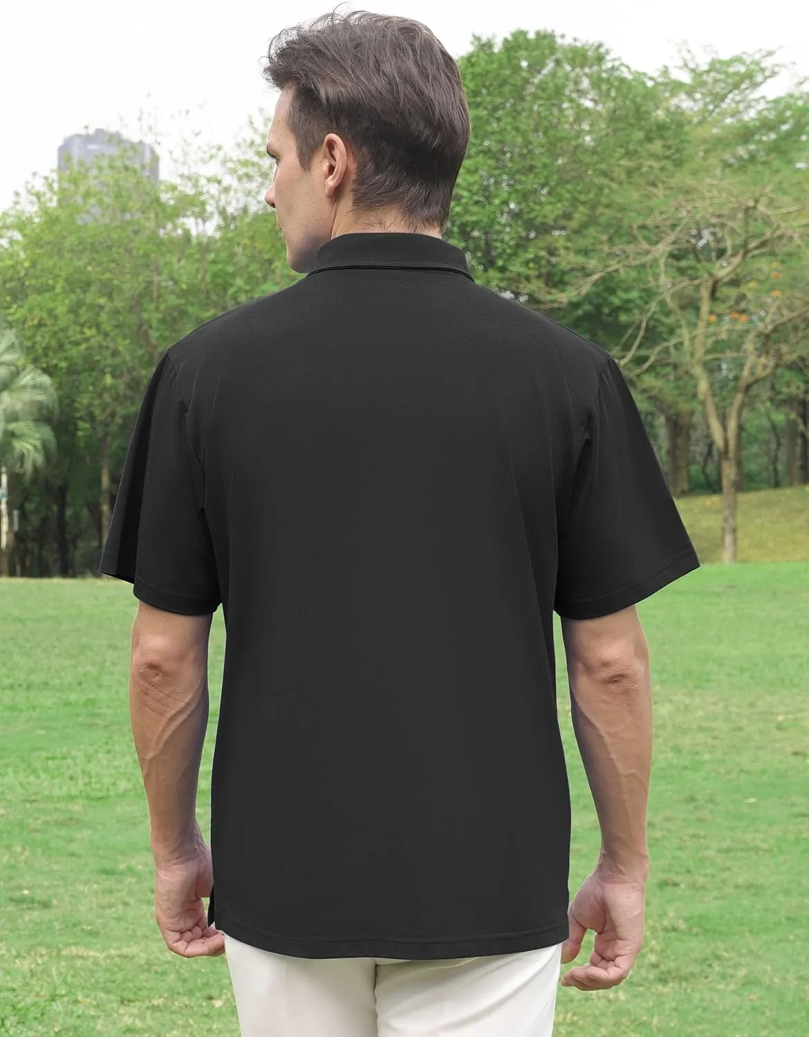 Men's Golf Polo Shirts Short Sleeve Moisture Wicking Dry Pocket Casual Cotton Blend Golf Shirts for Men