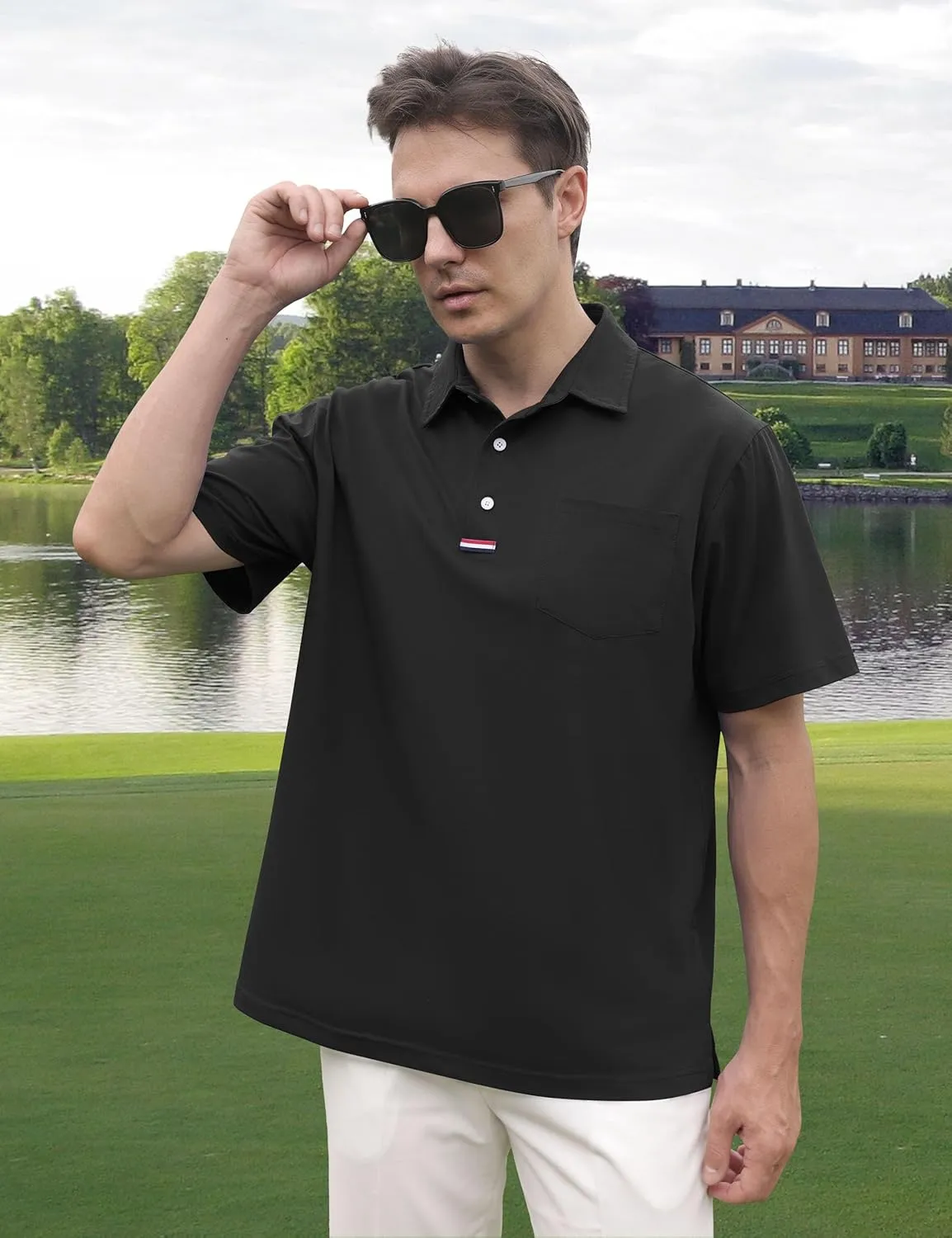 Men's Golf Polo Shirts Short Sleeve Moisture Wicking Dry Pocket Casual Cotton Blend Golf Shirts for Men