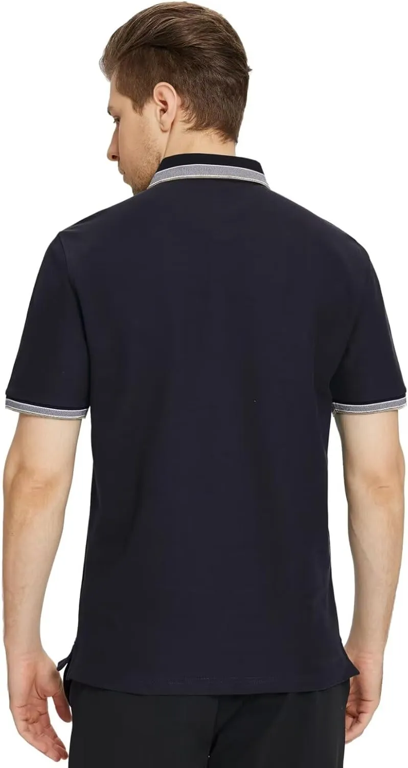 Men's Pique Polo Shirts Long Sleeve Cotton Blend Tipped Casual Collared Polo Shirts Business Classic Fit