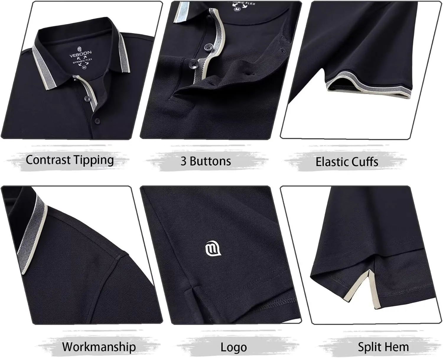 Men's Pique Polo Shirts Long Sleeve Cotton Blend Tipped Casual Collared Polo Shirts Business Classic Fit