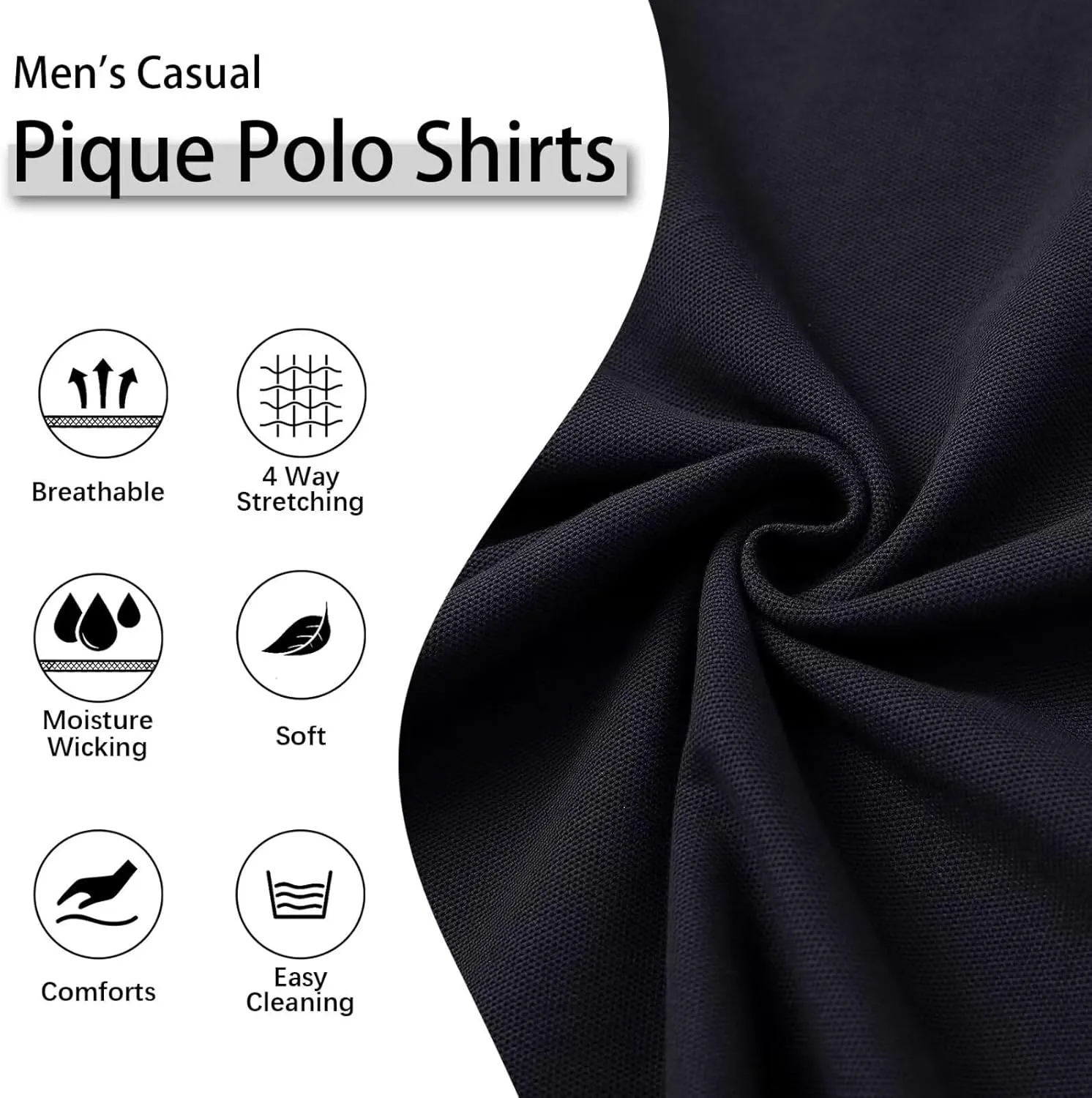 Men's Pique Polo Shirts Long Sleeve Cotton Blend Tipped Casual Collared Polo Shirts Business Classic Fit