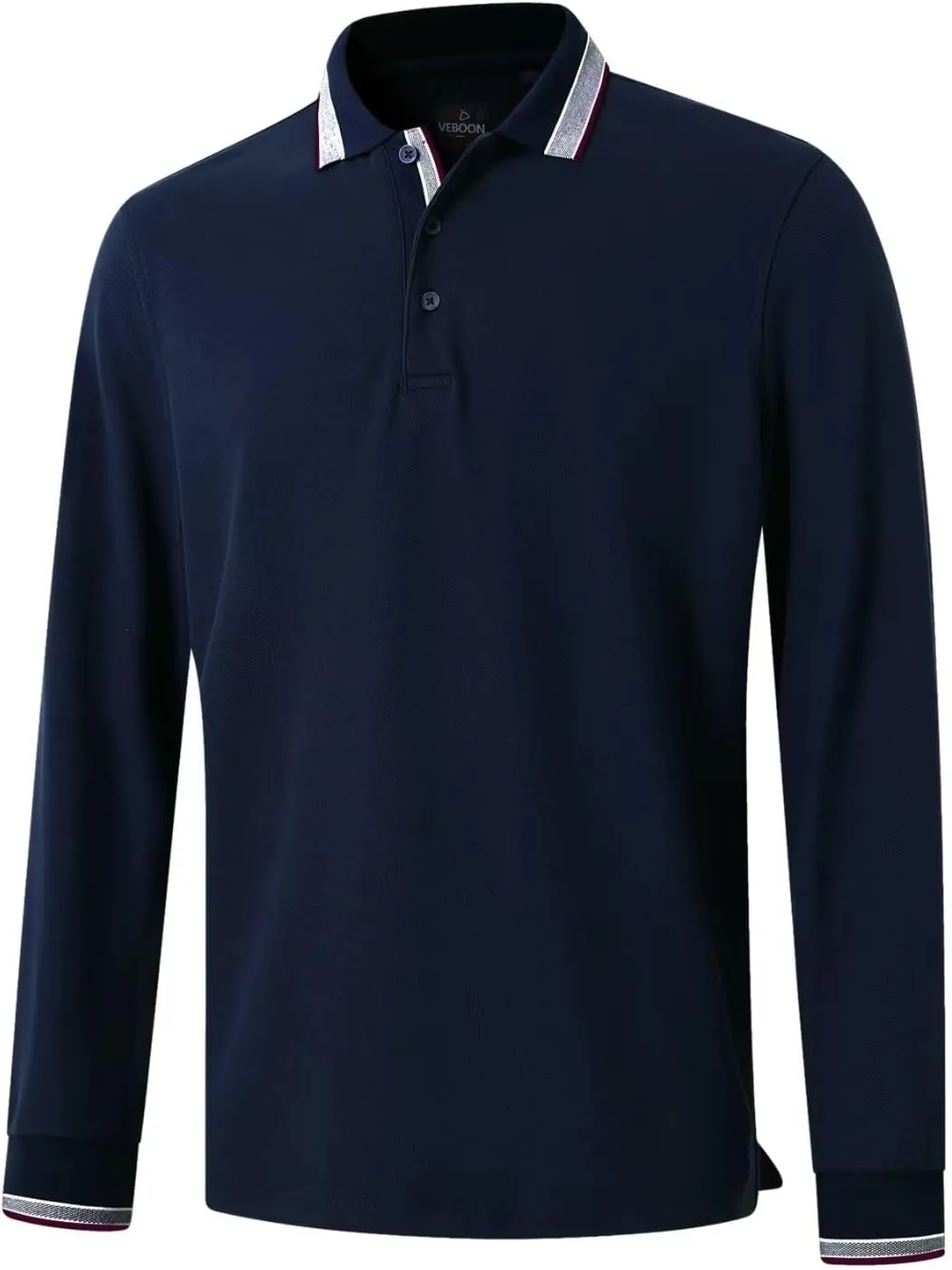 Men's Pique Polo Shirts Long Sleeve Cotton Blend Tipped Casual Collared Polo Shirts Business Classic Fit