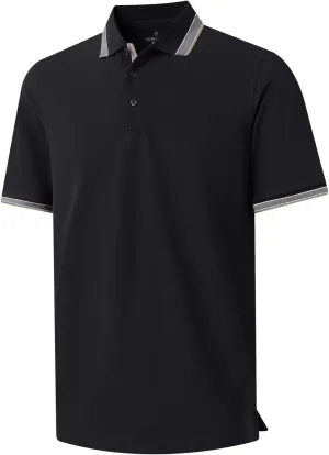 Men's Pique Polo Shirts Long Sleeve Cotton Blend Tipped Casual Collared Polo Shirts Business Classic Fit