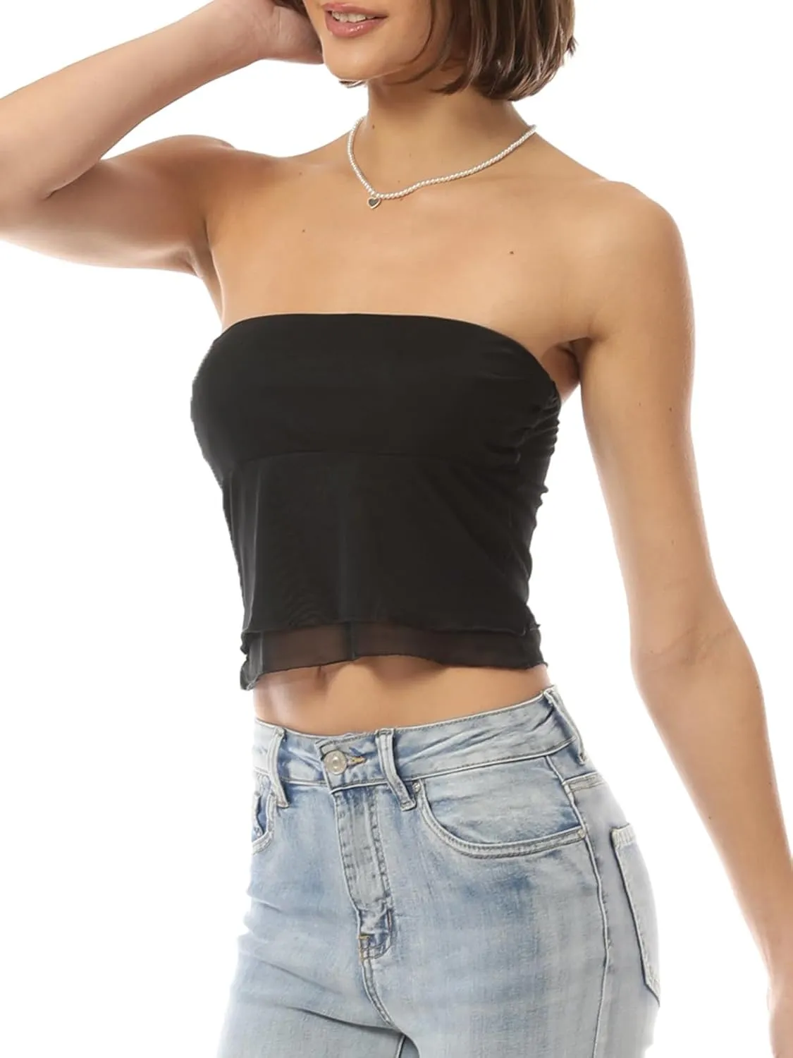 MixMatchy Women's Strapless Tube Tops Stretchy Sleeveless Sexy Summer Bandeau Crop Tank