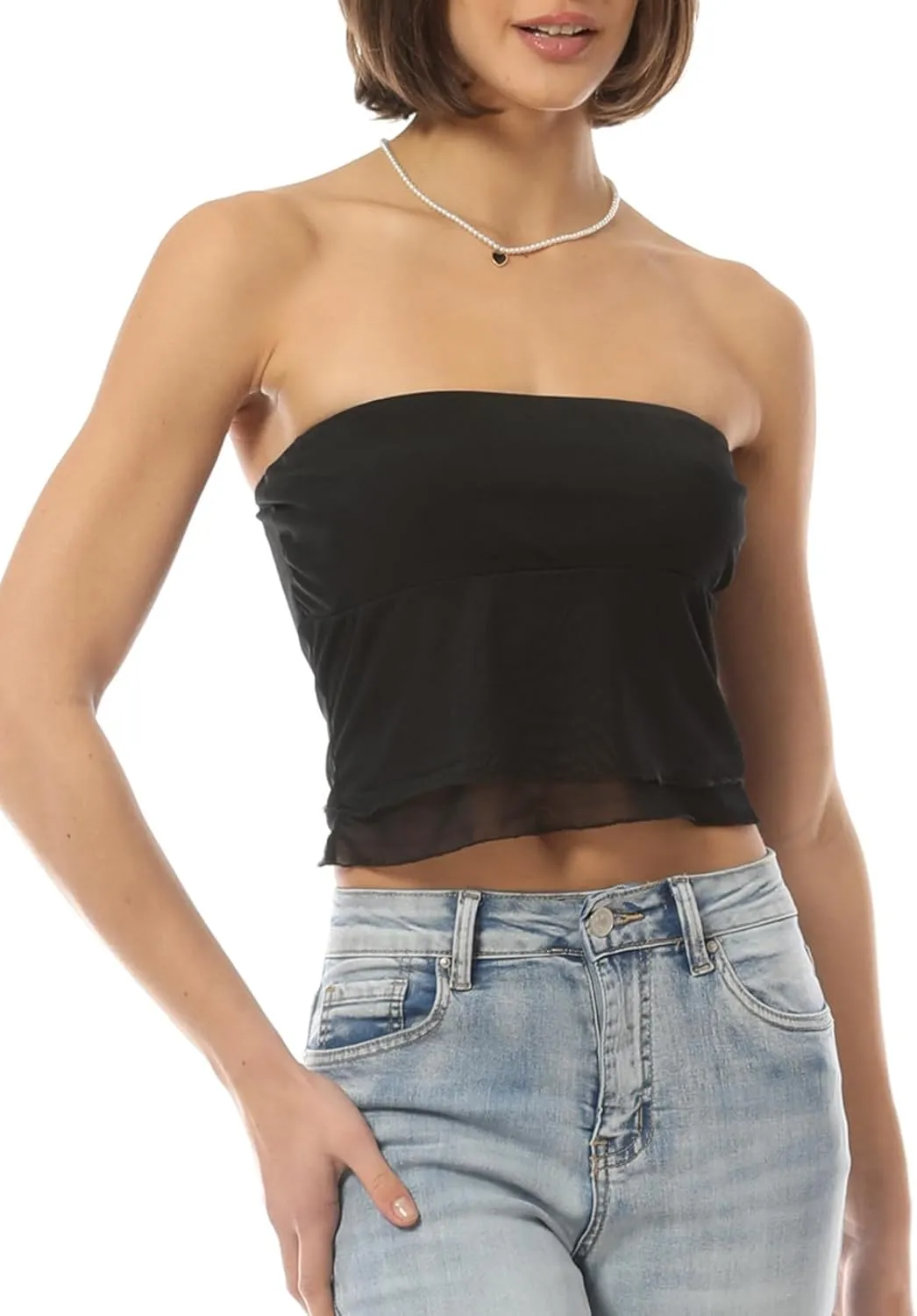 MixMatchy Women's Strapless Tube Tops Stretchy Sleeveless Sexy Summer Bandeau Crop Tank