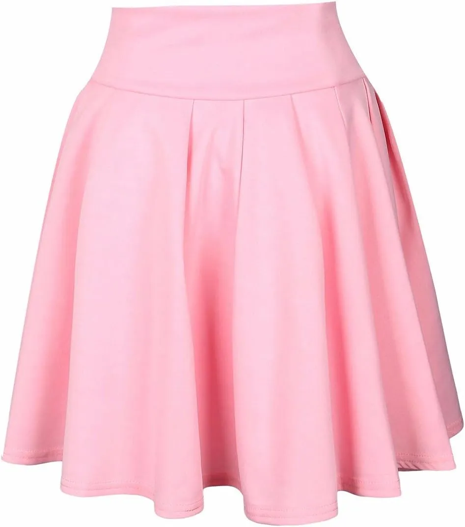 SEMATOMALA Women's Basic Solid Versatile Stretchy Flared Casual Mini Skater Skirt