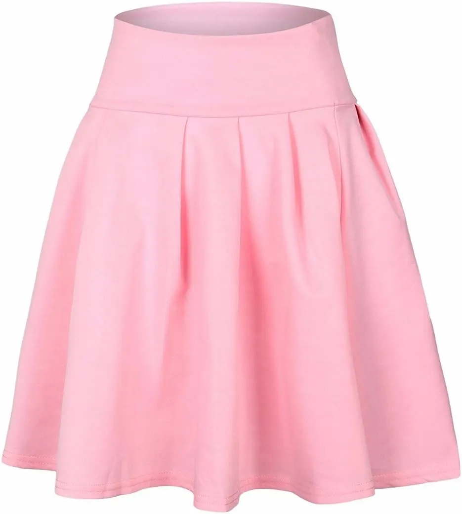 SEMATOMALA Women's Basic Solid Versatile Stretchy Flared Casual Mini Skater Skirt
