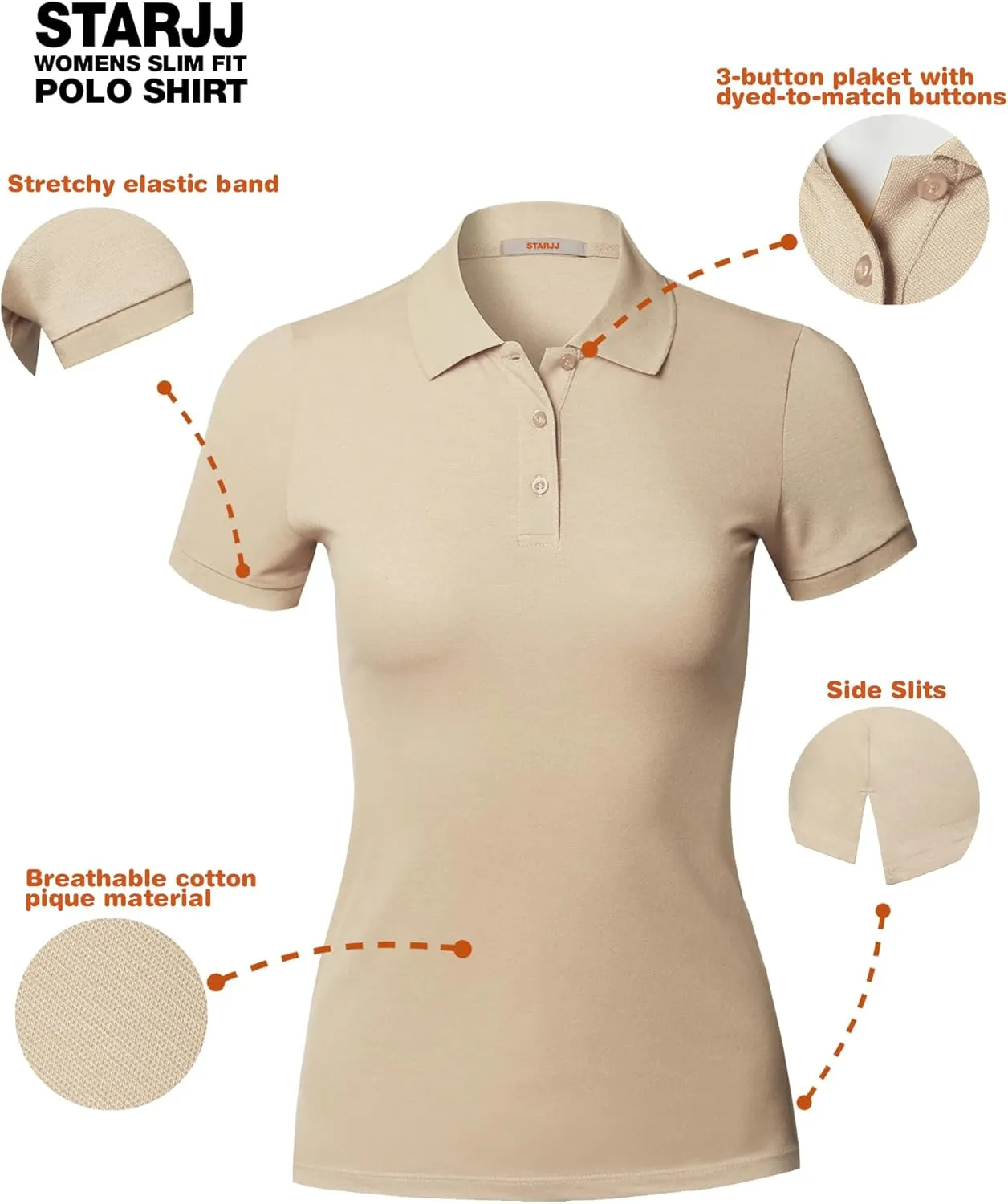 STARJJ Womens Slim Fit Golf Short Sleeve Breathable Pique Polo Shirt