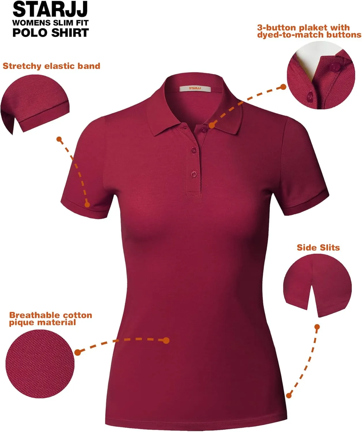STARJJ Womens Slim Fit Golf Short Sleeve Breathable Pique Polo Shirt
