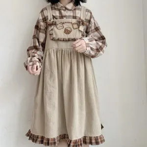 Sweet Teddy Overalls Sleeveless   Dress Kawaii Academia Y2K Cottagecore Coquette Fairycore Dollette Princesscore