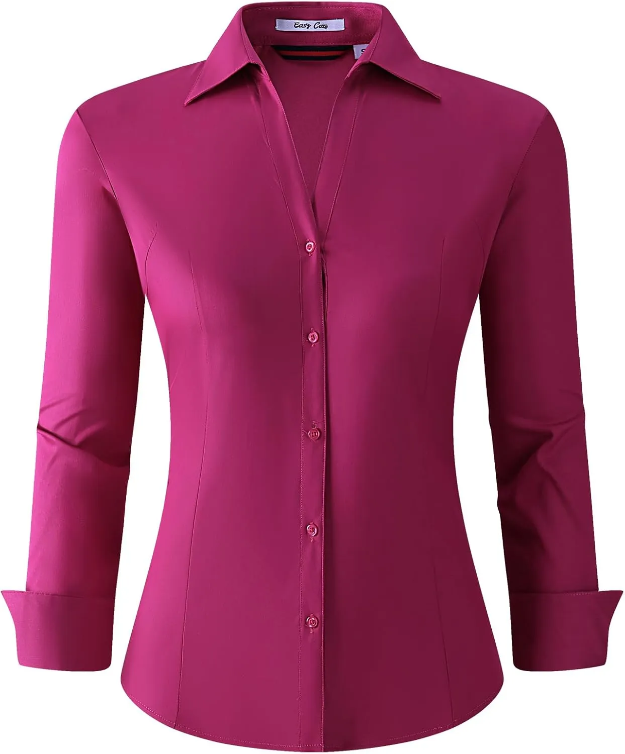 WARHORSEE Womens Button Down Shirt Long Sleeve Work Dress Shirts, V Neck Easy Care Stretchy Business Casual Blouses for Women