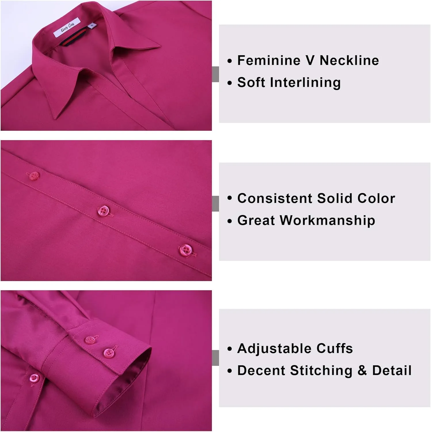 WARHORSEE Womens Button Down Shirt Long Sleeve Work Dress Shirts, V Neck Easy Care Stretchy Business Casual Blouses for Women