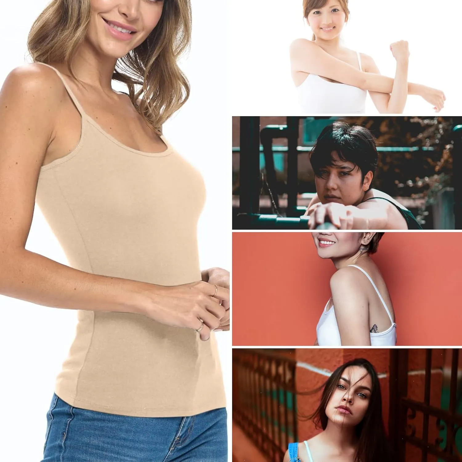 Women's Soft and Breathable Cotton Stretch Camisole with Adjustable Strap Tank Top