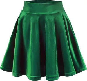 Women's Velvet Basic Versatile Stretchy Flared High Waist Mini Skater Skirt