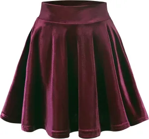 Women's Velvet Basic Versatile Stretchy Flared High Waist Mini Skater Skirt